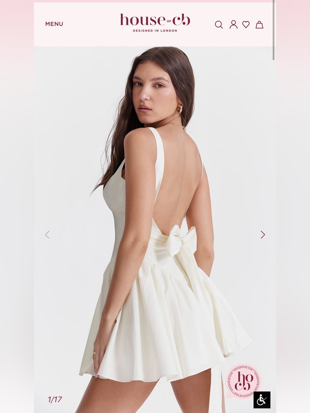 House of CB Cream Open-Back Mini Dress with Bow
